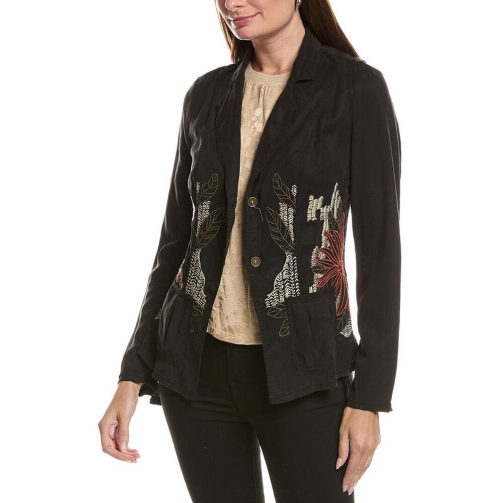 Xcvi Womens Embroidered Danski Blazer, Black